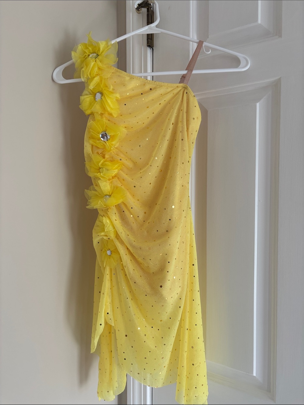 Yellow One-Shoulder Floral Draped Dress